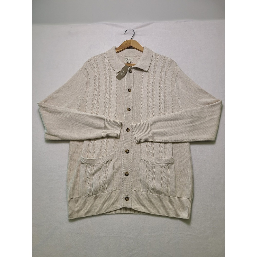 NWT! J.Crew XL Cardigan Sweater Coastal Preppy Ivory Cable Knit Cotton Button Up
